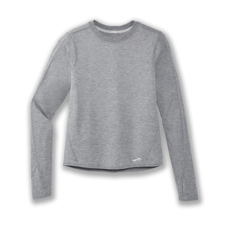 Brooks DISTANCE Long Sleeve Running Shirt Womens Sale - Heather Ash/Grey (NEB672051)